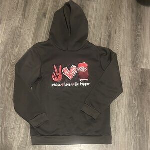 Black Hoodie with Peace Love Dr Pepper Design - no pocket. Size 13y
